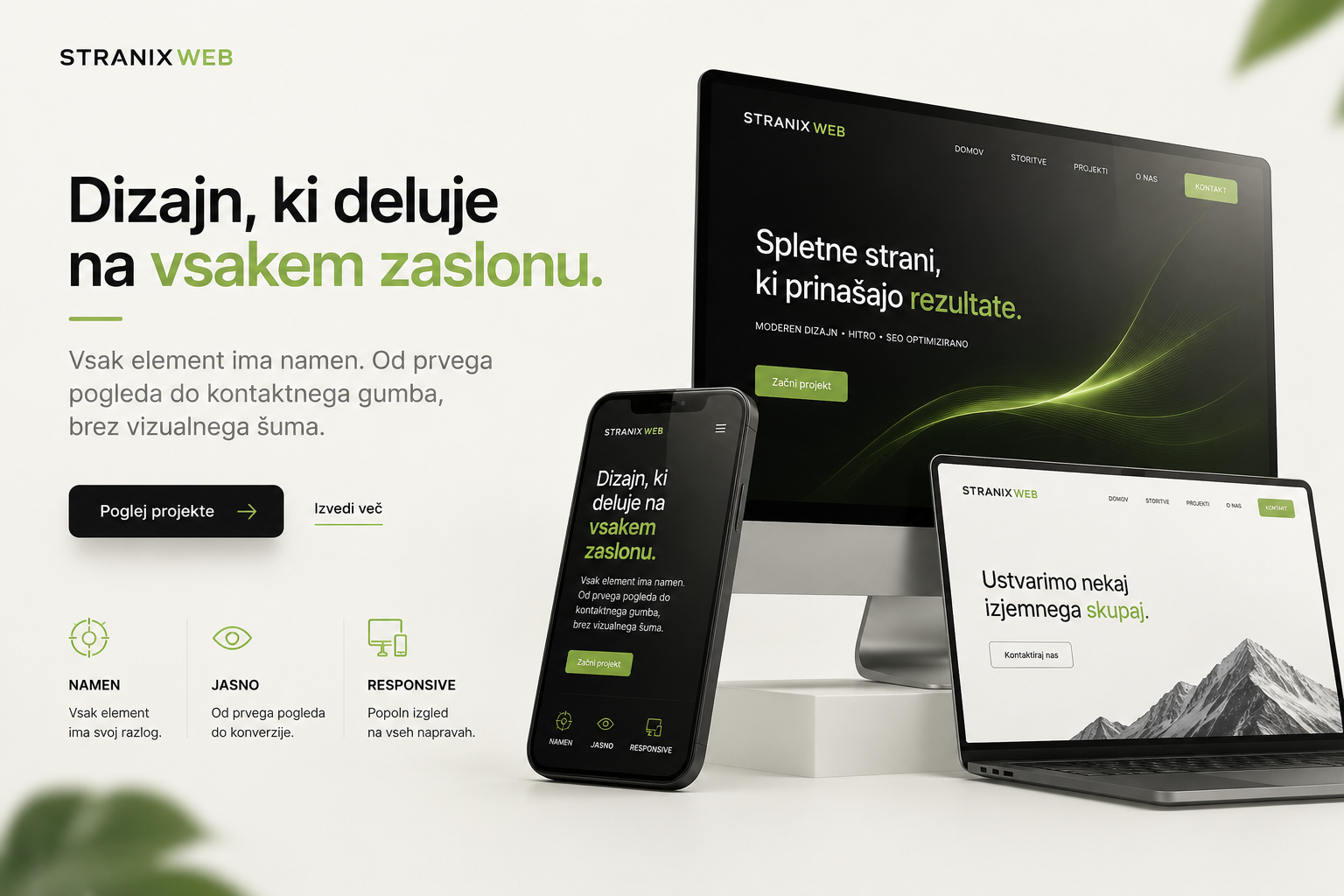 Sodoben spletni dizajn Stranix Web na računalniku, telefonu in prenosniku